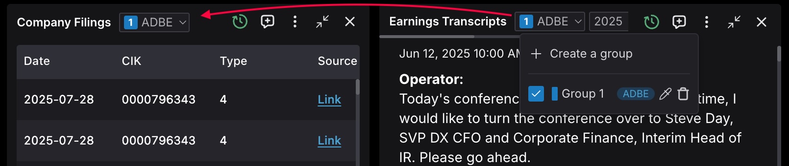 Parameter linking across widgets