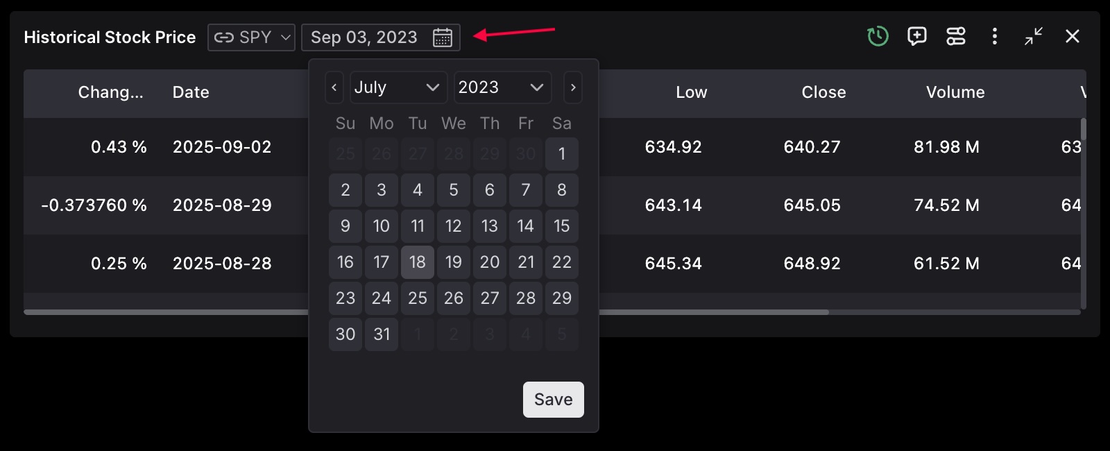 Parameter selection interface