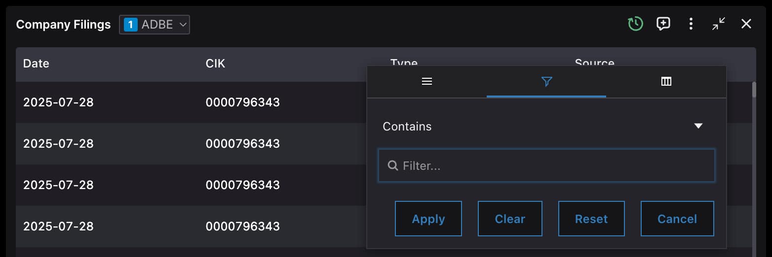 Table Widget Controls